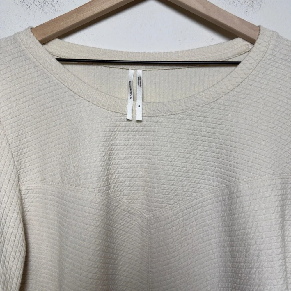 Anthropologie Women Cotton Knit Top XL Cream Textured Balloon Sleeve Preppy
